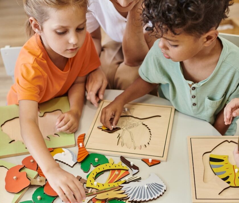 High angle of kids playing.